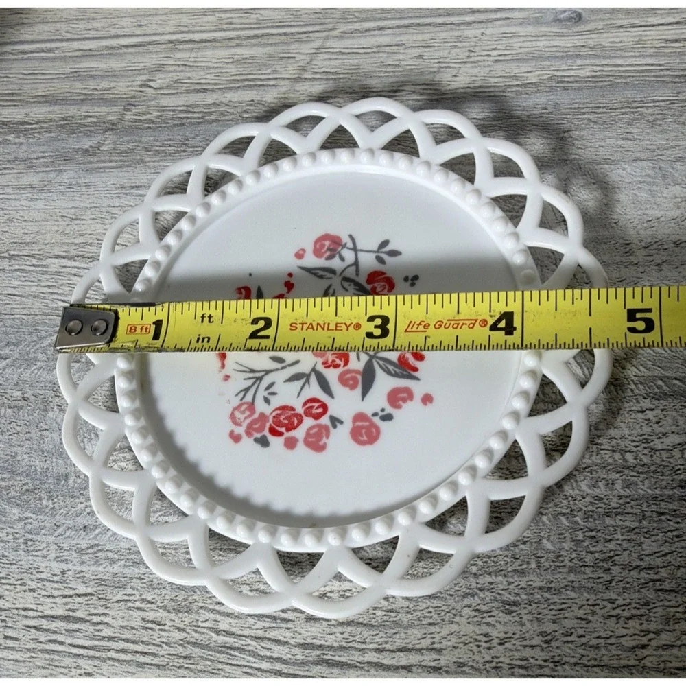 Vtg 1960's Plastic White Lattice & Hobnail Pink Dogwood Toy Dishes Tea Set 17 Pc